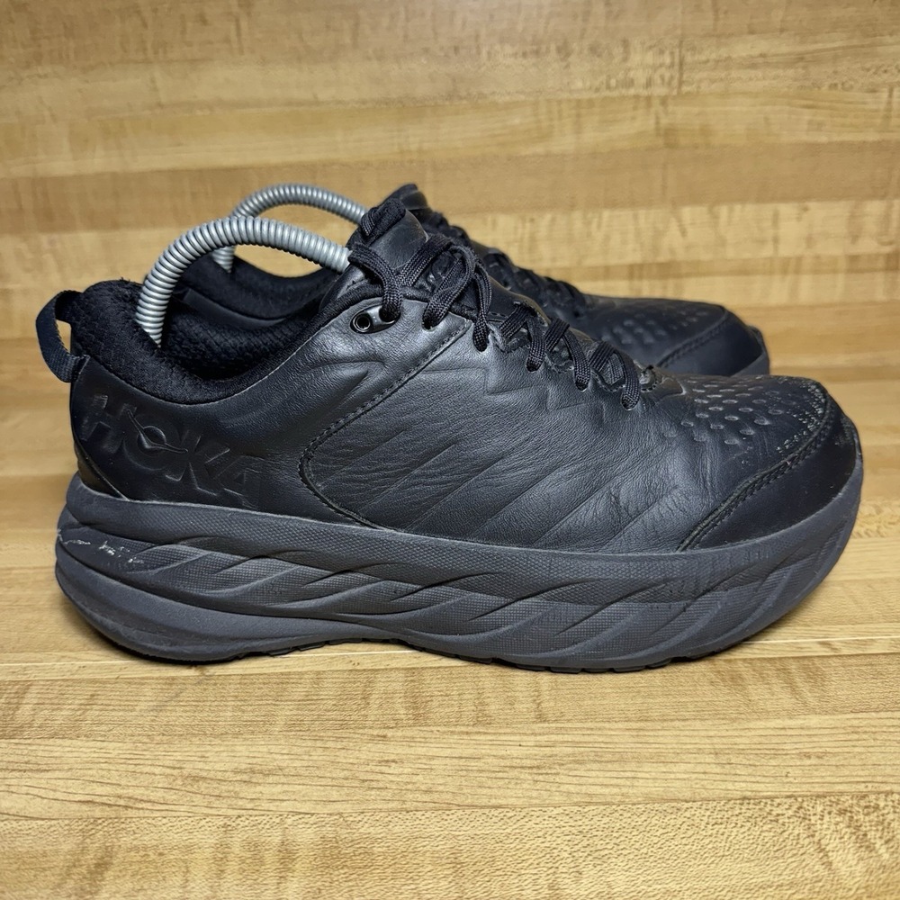 Hoka One One Bondi SR Slip Resistant Shoes Sneaker Leather Womens 9.5 Black Work
